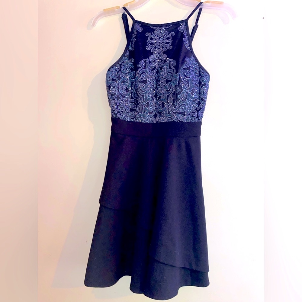 Speechless Navy Blue & Silver Mini Prom Dress Size 3